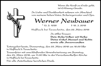 Traueranzeige von Werner Neubauer von Neue Presse Coburg