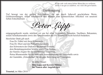 Traueranzeige von Peter Lapp von Südthüringer Presse