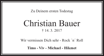 Traueranzeige von Christian Bauer von Frankenpost