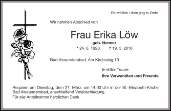 Traueranzeige von Erika Löw von Frankenpost