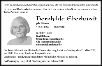 Traueranzeige von Bernhilde Eberhardt von Südthüringer Presse