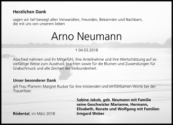 Traueranzeige von Arno Neumann von Neue Presse Coburg
