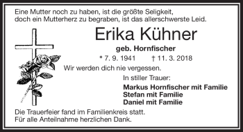 Traueranzeige von Erika Kühner von Frankenpost