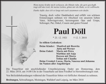 Traueranzeige von Paul Döll von Südthüringer Presse