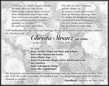 Traueranzeige von Christa Stanz von Südthüringer Presse