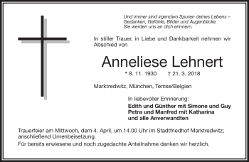 Traueranzeige von Anneliese Lehnert von Frankenpost