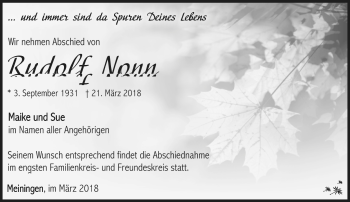 Traueranzeige von Rudolf Nonn von Südthüringer Presse