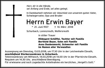 Traueranzeige von Erwin Bayer von Frankenpost