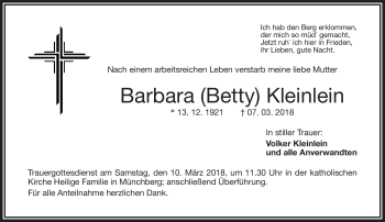 Traueranzeige von Barbara Kleinlein von Frankenpost