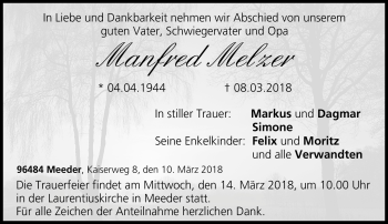 Traueranzeige von Manfred Melzer von Neue Presse Coburg