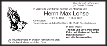 Traueranzeige von Max Lohse von Frankenpost