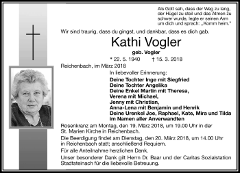 Traueranzeige von Kathi Vogler von Frankenpost