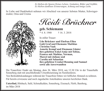 Traueranzeige von Brückner Heidi von Südthüringer Presse