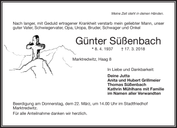 Traueranzeige von Günter Süßenbach von Frankenpost