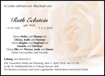Traueranzeige von Ruth Eckstein von Neue Presse Coburg