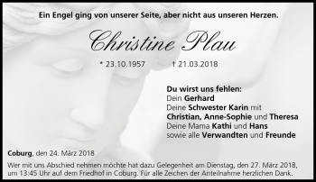 Traueranzeige von Christine Plau von Neue Presse Coburg