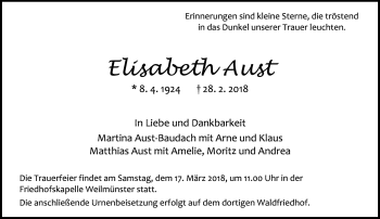 Traueranzeige von Elisabeth Aust von Neue Presse Coburg