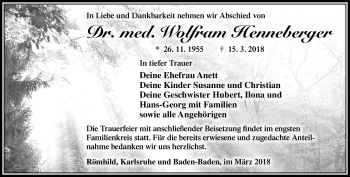 Traueranzeige von Wolfram Henneberger von Südthüringer Presse