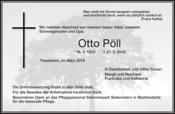 Traueranzeige von Otto Pöll von Frankenpost
