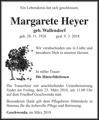 Traueranzeige von Margarete Heyer von Südthüringer Presse