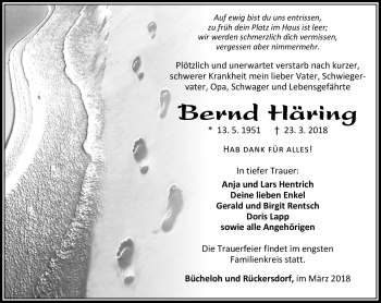 Traueranzeige von Bernd Häring von Südthüringer Presse