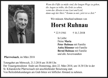 Traueranzeige von Horst Ruhnau von Neue Presse Coburg