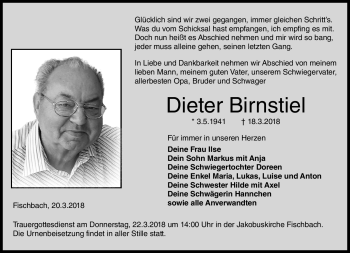 Traueranzeige von Dieter Birnstiel von Neue Presse Coburg