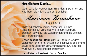 Traueranzeige von Marianne Kraushaar von Neue Presse Coburg