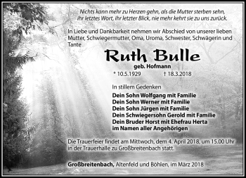 Traueranzeige von Ruth Bulle von Südthüringer Presse