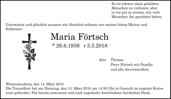 Traueranzeige von Maria Förtsch von Neue Presse Coburg
