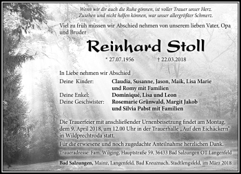 Traueranzeige von Reinhard Stoll von Südthüringer Presse