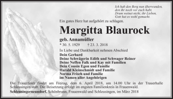 Traueranzeige von Margitta Blaurock von Südthüringer Presse