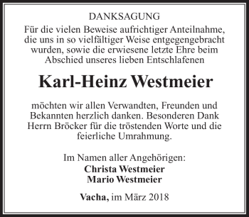 Traueranzeige von Karl-Heinz Westmeier von Südthüringer Presse