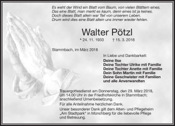 Traueranzeige von Walter Pötzl von Frankenpost
