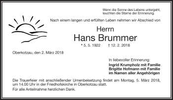 Traueranzeige von Hans Brummer von Frankenpost