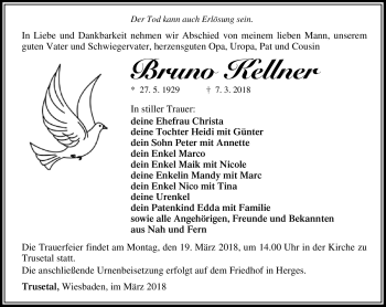 Traueranzeige von Bruno Kellner von Südthüringer Presse