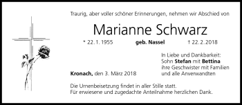 Traueranzeige von Marianne Schwarz von Neue Presse Coburg