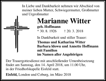Traueranzeige von Marianne Witter von Südthüringer Presse