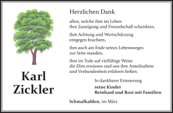 Traueranzeige von Karl Zickler von Südthüringer Presse