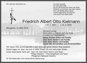 Traueranzeige von Friedrich Albert Otto Kielmann von Frankenpost