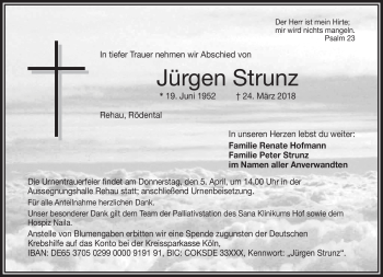 Traueranzeige von Jürgen Strunz von Frankenpost
