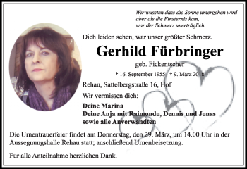Traueranzeige von Gerhild Fürbringer von Frankenpost