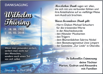 Traueranzeige von Wilhelm Thüring von Südthüringer Presse