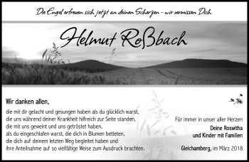 Traueranzeige von Helmut Roßbach von Südthüringer Presse