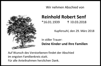 Traueranzeige von Reinhold Senf von Südthüringer Presse