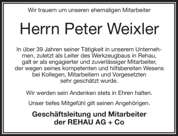 Traueranzeige von Peter Weixler von Frankenpost