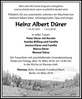Traueranzeige von Heinz Albert Dürer von Südthüringer Presse