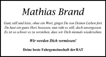Traueranzeige von Mathias Brand von Frankenpost