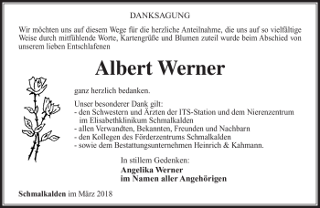 Traueranzeige von Albert Werner von Südthüringer Presse