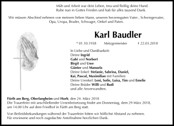 Traueranzeige von Karl Baudler von Neue Presse Coburg